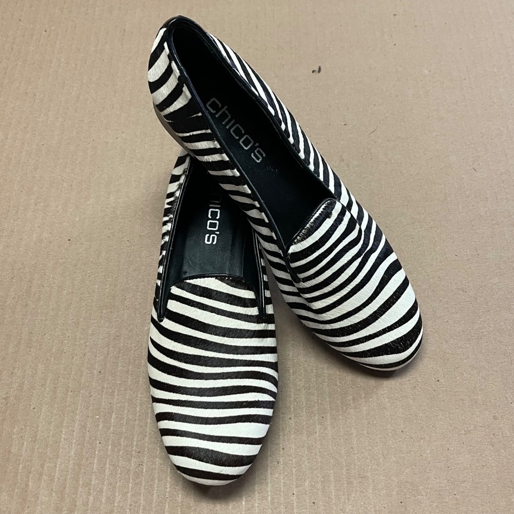 Chico's Aleen Zebra Calf Hair Leather Cigarette Loafers 8M NWOB